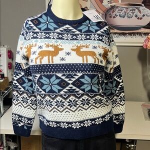 Kids Navy Blue Reindeer Crewneck Sweater